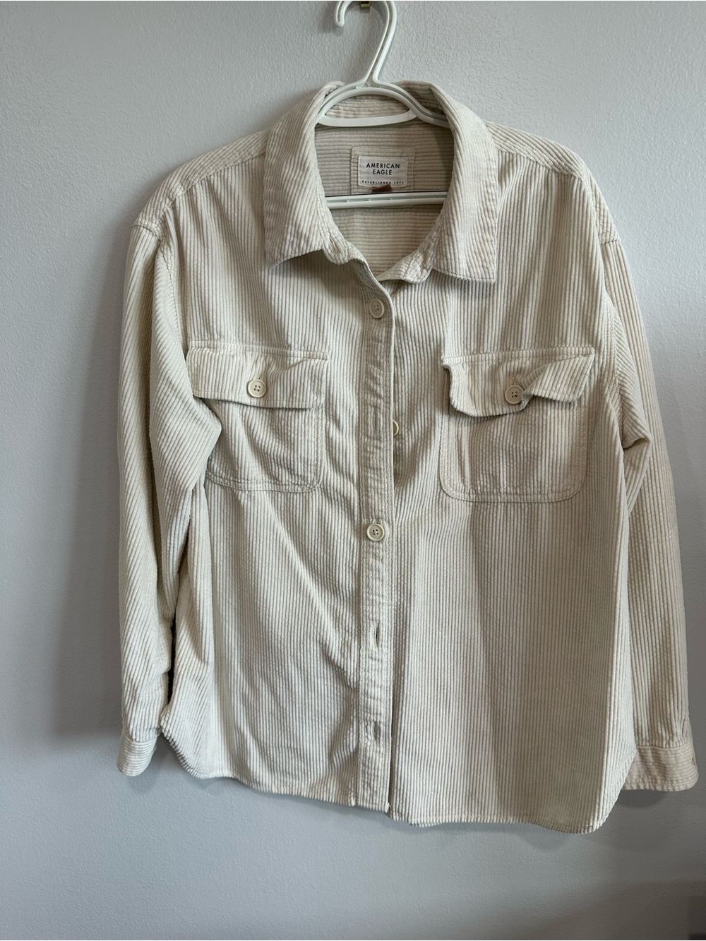 American Eagle Women’s Corduroy Overshirt Jacket Cream Ivory Button Front